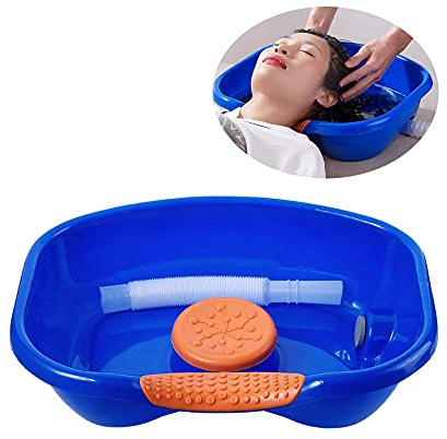 Hair Washing Basin for Bedridden,Shampoo Basin for Bedside,Shampoo Bowl,Washing Sink Made for Handicapped, Bedridden, Kids,Hair Cuts and Coloring-46x35cm (blue)