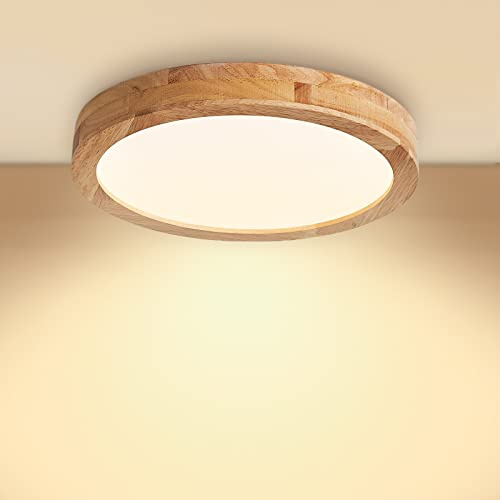 Baerolc LED Deckenleuchte Holz, 30CM Deckenlampe LED Küchenlampe 20W 4500K Neutralweiß Runde Deckenleuchten Moderne Deckenlampe holz für Schlafzimmer/Büro/Küche/Kinderzimmer/Flur/Balkon