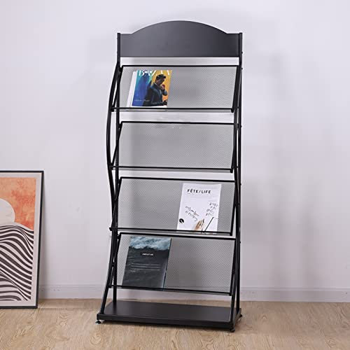 ACiyD Zeitschriftenständer Broschürenständer, Bodenstehender Zeitungshalter Organizer mit 4 Ablagen, Kommerzieller Literatur-Zeitschriftenhalter aus Metall (Farbe : Weiß) (Schwarz)
