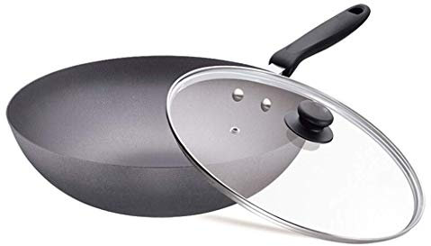 OQHAIR Woks antiadhésifs et poêles à Frire avec Couvercle, Panier à Frire et Grille Vapeur, poêle Wok en cuivre antiadhésif avec Couvercle, Wok en céramique avec Couvercle, Fond Plat Anti