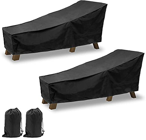 AZKEEGREY 2-pack trädgårdssolstolsskydd vattentäta, utomhus solsängsskydd för solstolar, uteplats schäslong överdrag med förvaringsväska, vindtät UV-beständig (svart, 210 x 75 x 80,40 cm)