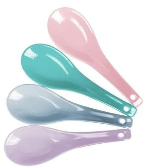 Kochlöffel 4 stücke Chinesische Suppe Löffel Set Lange Griff Steinzeug Porzellan Reis Löffel Esslöffel (Color : 2)
