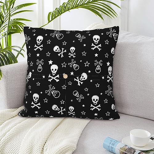 Protectores de almohada cuadrados de 50 cm x 50 cm con bolsillo de parche separado, cremallera oculta, fundas de cojín de calavera peluda para sofá, dormitorio, sala de estar