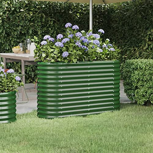 SECOLI Hochbeet Metall Oval Hochbeet Metall Grün Hochbeet Metall 114 x 40 x 68 cm hochbeete für Garten Metall hochbeet Balkon kräuterbeet Pflanzbeet für Gemüse & Kräuter Gartenbeet Stahl