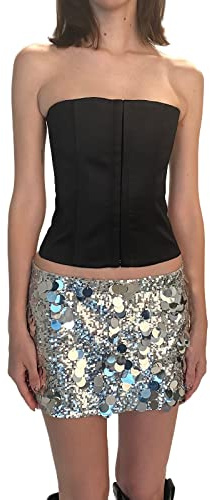 Damen Glitzer Minirock Pailletten Bodycon Kurze Röcke Glänzend Sexy Glitter Bleistiftrock Tanz Party Konzert Outfits (Silber, S)
