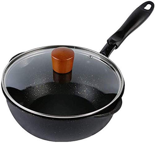 Schwarze Antihaft-Pfanne mit Deckel, Haushalts-Bratpfanne mit Wok im japanischen Stil, kleiner Wok, Induktionskochfeld, Gasherd, allgemein, 26 cm Bratpfanne