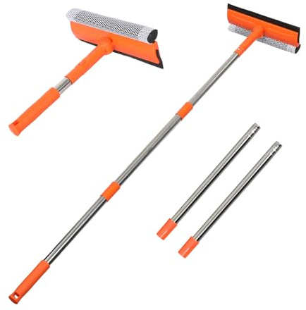 Professional 2 in 1 Window Squeegee With Long Stainless Steel Handle, Sponge Cleaner for Glass, Shower, Outdoor High Window Cleaning