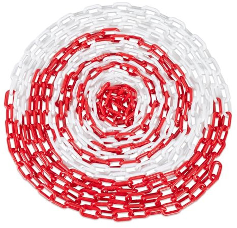 Relaxdays 50m Catena Plastica Rossa e Bianca, Barriera Parcheggio, Segnaletica Stradale,Transenna Blocco, Multicolore