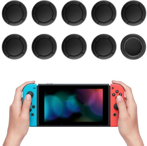 10 Capuchons de Protection en Silicone pour Nintendo Joystick Switch, JoyCon - Installation Facile, Améliore Confort et Contrôle, Compatible Switch Lite et OLED - Noir