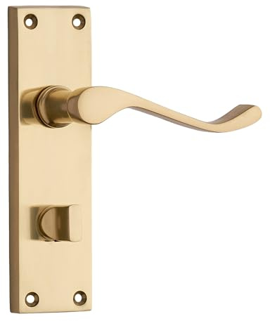 Designer Levers Victorian Scroll Lever Door Handles, Polished Brass, 1 Pair | Fixings included; thumbturn locking for bathroom doors; thumbturn included; 152mm. backplate length.