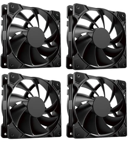Lot de 4 ventilateurs PC Case 120 mm noirs silencieux pour désktop anti-vibrations, connexion 3 broches, 4 broches MOLEX noir