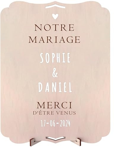 nagu® Mariage | Panneau de Bienvenue Personnalisé Bois 30x22 cm | Poster avec Lettres et Chiffres Autocollants | Photocall Mariage | Décoration Table avec Support et Trou pour Suspendre