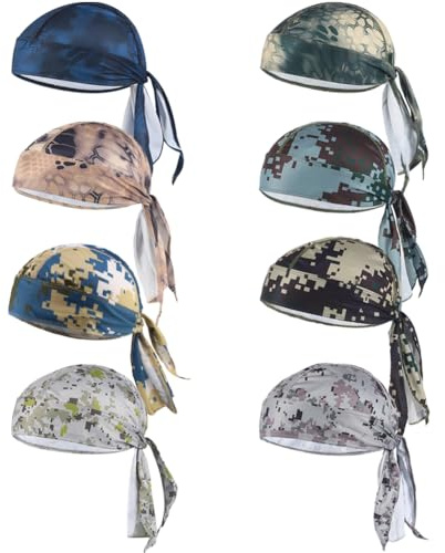 8Pcs Do Rag Skull Cap Sweat Wicking Doo Rag Helmet Liner Cooling Cap Motorcycle Cycling Head Wraps Bandana Beanie Hat