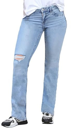 UC Ex High Street Brand Low Waisted Bootleg Jeans for Women UK, Ladies Flared Leg Stretchy Denim Jean Dark Blue