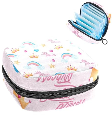 Lovely Crown Rainbow Star Pink Stripe First Period Kit für Mädchen, Tampon Slipeinlagen, Menstruationstasche, Stilleinlagenhalter mit Reißverschluss, Hygieneartikettentaschen-Organizer