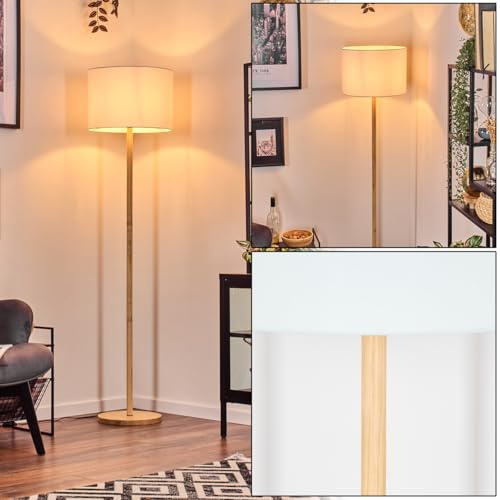 HOFSTEIN Stehleuchte Bassagoda, Stehlampe mit Holzfuß und Schirm aus Stoff, E27, skandinavisches Design, Boho-Style, Höhe 165cm, Ø 40cm, Fußschalter - Wohnzimmer, Schlafzimmer, Esszimmer, Büro, Flur