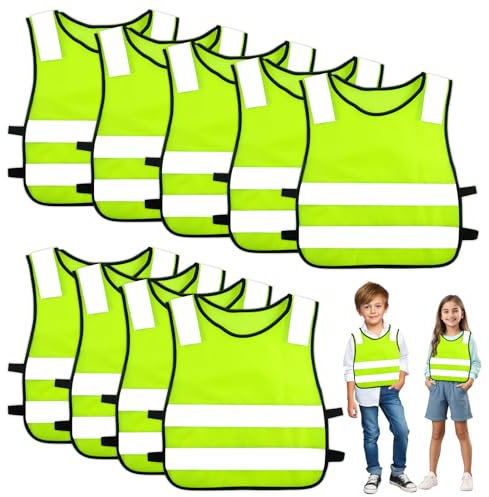 EASYKEENECOM 9 Stück Warnweste Kinder, Sicherheitsweste Kinder, Warnwesten Auto für Kinder, Reflektorweste Kinder für Straßenverkehr Schutz Jungs Mädchen, Kinderwarnweste (42 * 47cm)