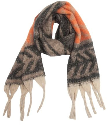 Damen Schal FrüHling Dreieck Schal Europäischer und amerikanischer - und Winterschal aus verdicktem Schlaufengarn mit grobem Fransenblatt Schal Damen Strick (Orange, One Size)