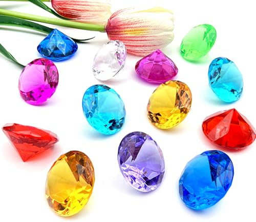 CANCYCC Edelsteine für Kinder, 30 Stück 30mm Diamanten Kinder, Acryl Diamanten Deko Bunt, Edelsteine Kinder Groß Spiel Diamanten für Vasen, Tischdeko, Aquarium Dekoration, Strand Schatzsuche