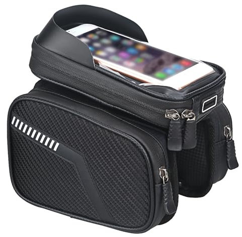 POIBNZ Fahrrad Rahmentasche für Cannondale Synapse Carbon Disc, Wasserdicht Leichte Reißfest Fahrradtasche mit TPU Sensitivem Touchscreen, Mehrzweck Fahrrad-Frontträgertasche,A Black