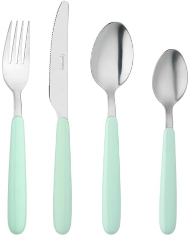 Grunwerg Bistro Posate, set da 16 pezzi, acciaio inossidabile 18/0, manico arrotondato, blu