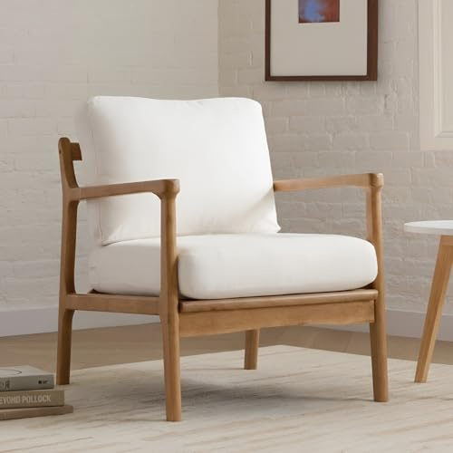Ya-Home Retro Accent Chair in Linen Fabric Occasional Lounge Chair with Wood Frame, Leisure Tub Chair Comfy Armchair for Living Room/Bedroom, Beige
