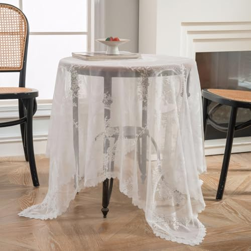 Disnace Tovaglia Quadrato in Pizzo Bianco con Balza, Tovaglie Quadrate All'uncinetto, French Rustic Vintage Elegante Tovaglia, per Vucina, Feste, Banchetti, Pranzi, Decorazioni per Matrimoni