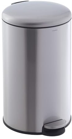 CASABEL Pattumiera Cucina 30L - 100% Acciaio Inox, Antimpronta, Cestino Tondo con Pedale e Coperchio per Bagno, Cucina, Ufficio - Cromo