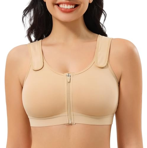 CYDREAM Zip Front Closure Wireless Bras for Women Post Surgery Compression | Full Coverage Back Smoothing Everyday Comfortable Surgical Supportive Post-Op Bra Mastectomy Lumpectomy Use Adjustable Straps