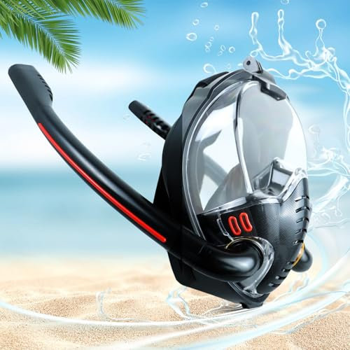 Vollgesichtsmaske Schnorchelmaske,Schnorchelmaske Erwachsene 180 Grad Sicht,Schnorchelmaske mit Kameraposition,Tauchermaske Anti-Beschlag & Panorama-Vollgesichtsdesign,für Erwachsene -Schwarz,M