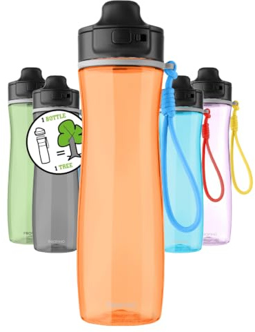 PROFINO Active sportflaska, 750 ml, orange, läckagesäker tritan-drickflaska, sport med flipkeps och band för enhandsdrickande, BPA-fri, perfekt för gymmet, utomhus, skola och vardag
