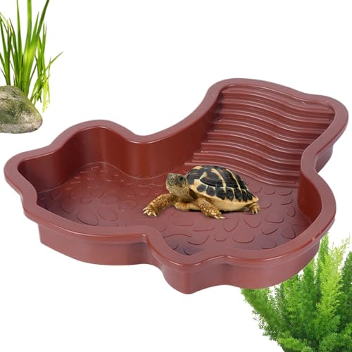 Piscine de bain pour reptiles | Bol d'eau pour tortue pour reptiles – Terrasse pour se prélasser avec rampe, fournitures d'alimentation pour grenouilles, lézards, dragon barbu, serpents