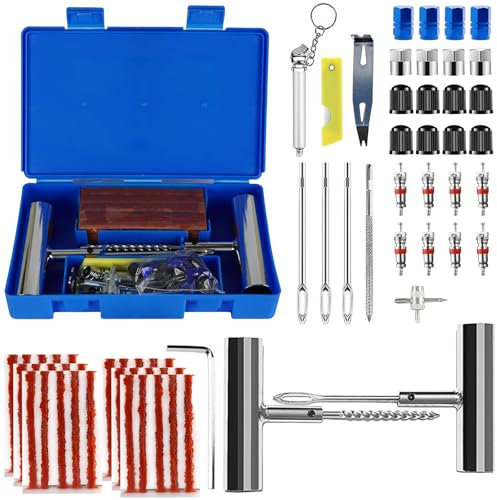 USHOP 66PZ Kit di riparazione pneumatici,kit di Riparazione di gomme Heavy Duty,Kit Riparazione Pneumatici Auto,Con penna per la pressione dei pneumatici,per Auto,Moto,Camion,ATV,Trattore,Camper,Jeep