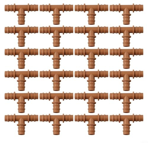 Lot de 24 connecteurs en T barbelés pour irrigation goutte à goutte - 16 mm - Système de raccord de tuyau d'arrosage de pelouse - Pour serre et plantes