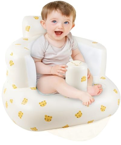 Alaoo Asiento Inflable para Bebés, Soporte de Espalda Infantil, Silla Hinchable con Bomba de Aire Incorporada, Asiento de Baño para Bebé, Asiento de Suelo para Bebé, Cabeza de Tigre