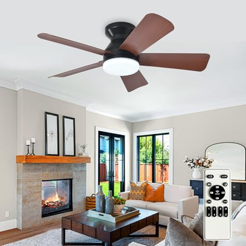 Depuley Ventilateur de plafond moderne avec lumière : 35 pouces noir Petits ventilateurs - Ventilateurs de plafond à gradation avec télécommande 5 pales réversibles en noyer 6 vitesses Minuterie