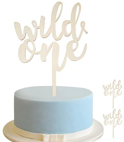 2PC Wild One Birthday Decorations Wild One Cake Topper Wild One Cake Decorations Wooden 1st Birthday Cake Topper Set of 2 Light Wood Design