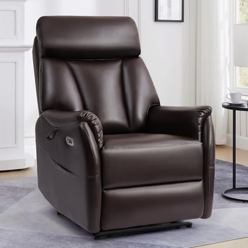 Consofa Relaxsessel Fernsehsessel Elektrisch Verstellbar Massagesessel mit Wärmefunktion Liegefunktion, 2 Seitentaschen,Haltebänder,Typ C & USB-AnschlüSse,TV Sessel für Wohnzimmer(PU, Braun)