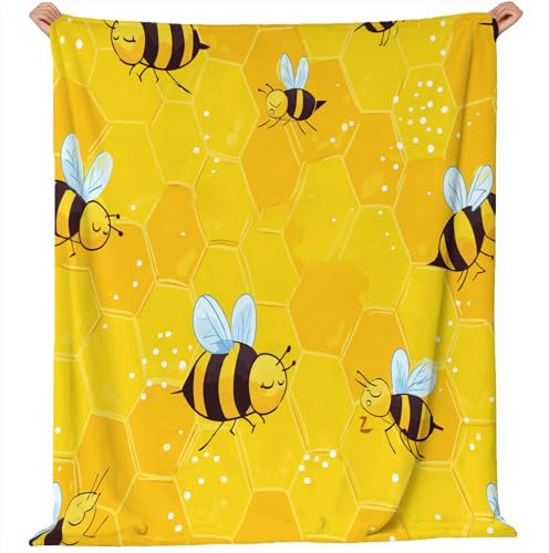 Generisch Flauschig Kuscheldecke 180x200 cm Niedlich Cartoon Biene Druck Flanell Decke, Gelb Weiche Kuscheldecken Schlafdecke Sofadecke Reisedecke für Bettcouch Erwachsene und Kinder