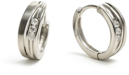 Damen Klappcreolen aus 925 Sterling Silber, 15mm Durchmesser, Glanzpoliert mit 6 Weißen Zirkonia Steinen, Unisex Schmuck