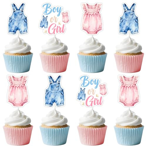 Cheereveal 36-teilige Baby-Body Gender Reveal Cupcake-Topper - Blaue und rosa Bodysuit-Spieße, Willkommen Baby Deko für Cupcakes & Tisch im Er oder Sie-Design