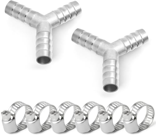 TAILONZ PNEUMATIC 2 piezas de espiga para manguera de acero inoxidable 304 de 8 mm, racor en Y de 3 vías con 6 abrazaderas
