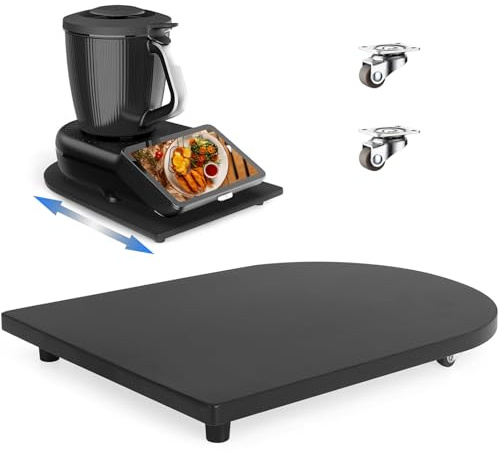 Gleitbrett für Thermomix TM7 mit 360° Rollen, Brett für Thermomix mit Rutschfest Gummifüßen, Leicht Gleitendes Bambus Rollbrett/Slide, Robust und Pflegeleicht, Sicheren Stand Schwarz