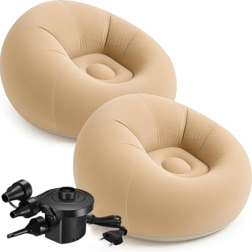 Set di 2 poltrone gonfiabili, poltrone gonfiabili, poltrone pigre gonfiabili per campeggio, soggiorno, camera da letto, sala lettura, marrone