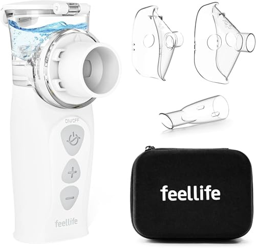 FEELLIFE Nebulizador Portatil Silencioso Tipo C Recargable, Nebulizador Bebés y Adultos Tasa de Atomización Ajustable, para Tratamiento de Tosa, Enfermedades Respiratorias