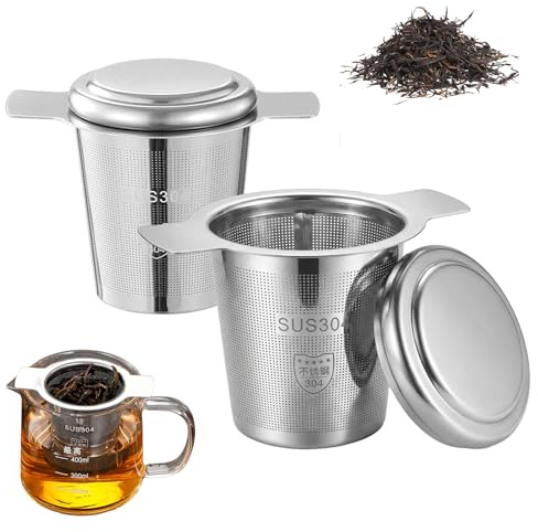 2 Pack Tea Infuser 304 Stainless Steel Mesh Strainer with Double Handles, Tea Filter for Teapots Mugs Cups to Brewing Steeping Loose Leaf Tea and Coffee, Large Capacity