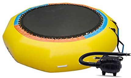 Inflatable Water Trampoline - Jumping Water Bouncer with Electric Inflator, Rope Ladder & 3-Step Ladder for Recreational Fun