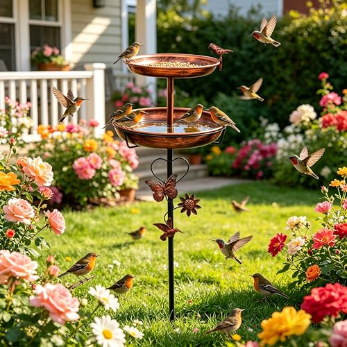 UNHO Bebedero para Pájaros Exterior de Pie - 118 cm Bebedero Pájaros Exterior 2 en 1 de Suelo, Baño para Pájaro para Jardín, Comedero Pajaro con Pie para Terraza, Patio o Jardín