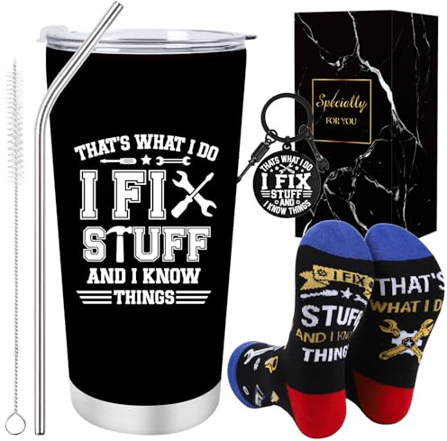 Luvart I Fix Funny Gift for Men - Gifts for Men Dad Father Grandfather Handyman DIY Fans Birthday Christmas Fathers Day, 20oz Tumbler Funny Socks Keyring Present