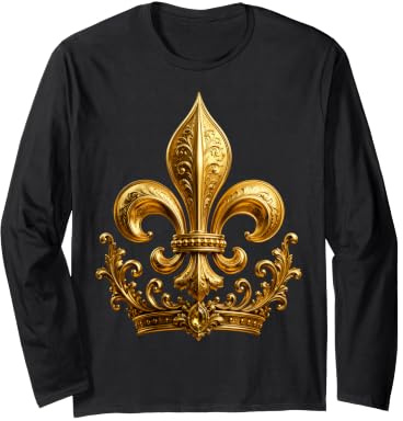 Fleur de lys Royale avec Couronne ornée et parchemins baroques Manche Longue